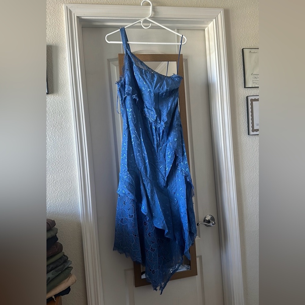 Like new size 8 Anthropologie dress! Dark blue, single strap maxi dress